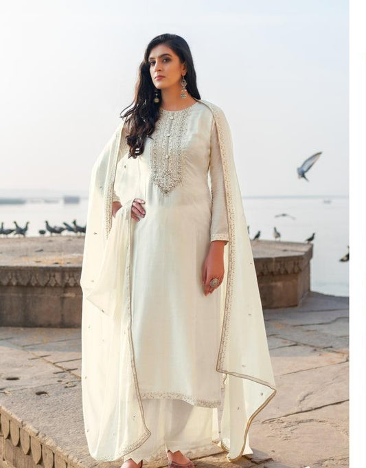 Adorable White Color Festive Wear Georgette Embroidered Work Salwar Suit