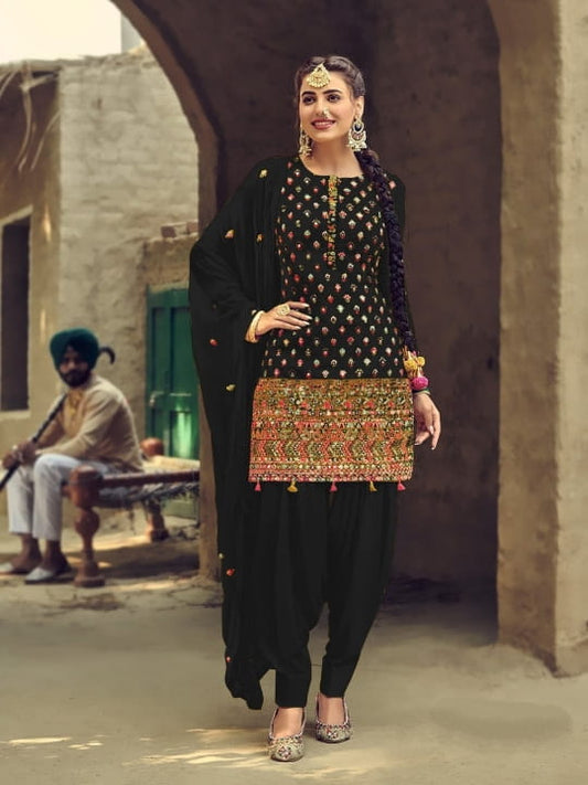Patiyala Style Black Color Georgette Sequence Work Salwar Suit