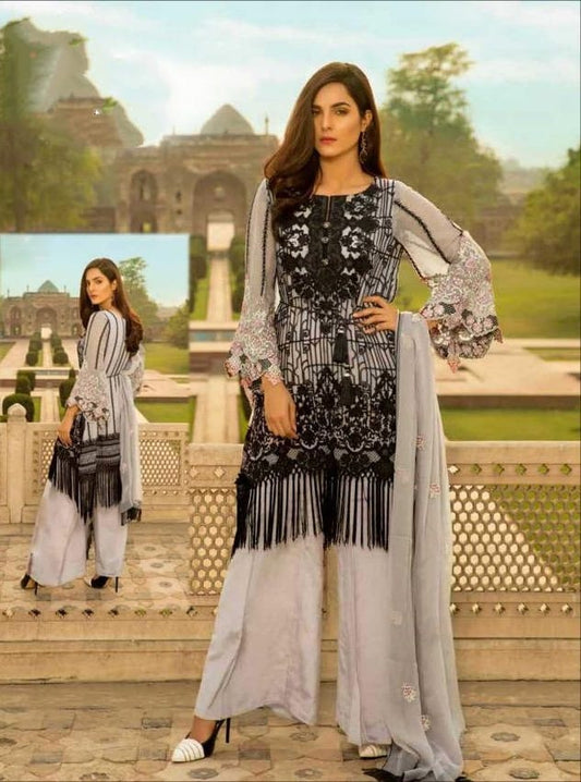 Mind-blowing Grey Color Wedding Wear Georgette Embroidered Work Salwar Suit