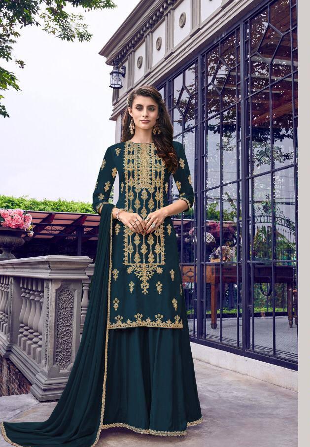 Sensational Rama Color Georgette Thread Diamond Work Salwar Suit