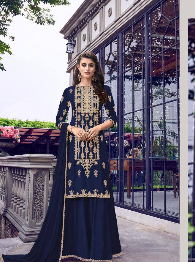 Bewildering Blue Color Georgette Designer Coding Embroidered Work Salwar Suit