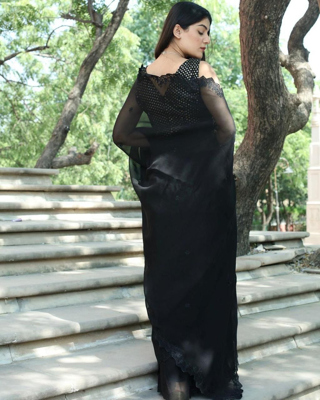 Decent Black Color Georgette Embroidered Work Saree Blouse For Party Wear