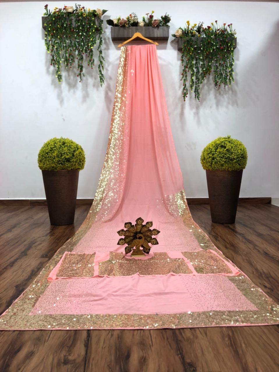 Graceful Pink Color Georgette Sequence Work Saree Blouse For Occasion Wear