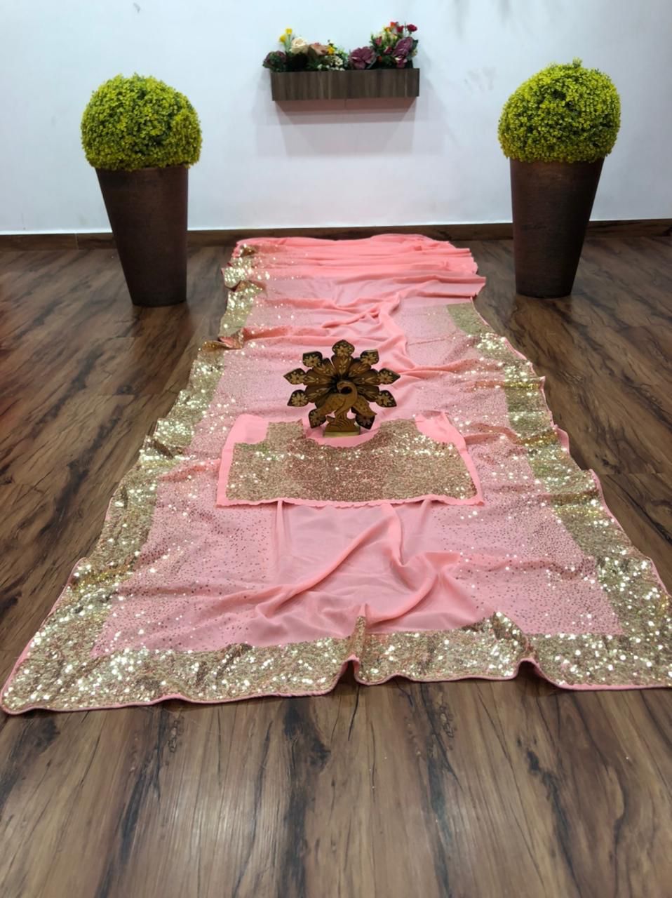 Graceful Pink Color Georgette Sequence Work Saree Blouse For Occasion Wear