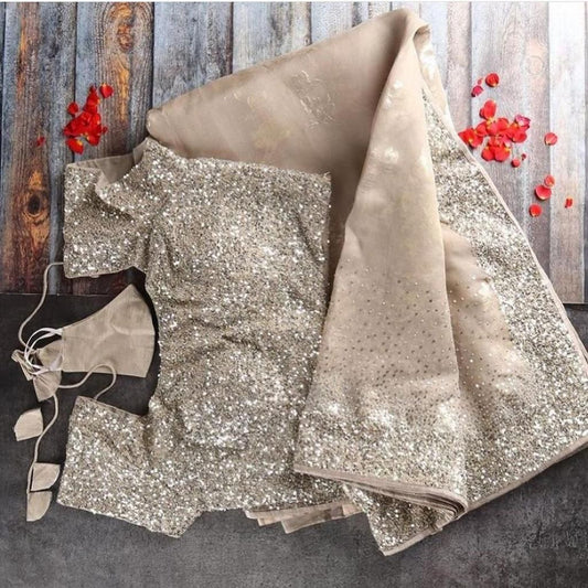 Adorable Cream Color Georgette Party Wear Sequence Work Saree Blouse