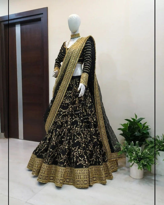 Amazaballs Black Color Festive Wear Georgette Sequence Work Lehenga Choli