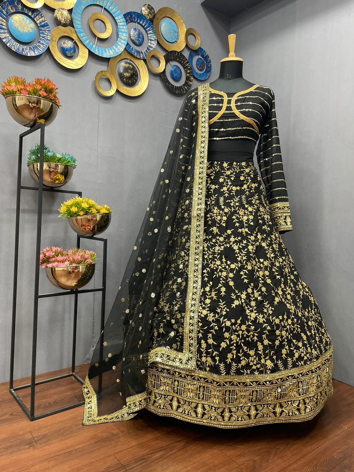 Amazaballs Black Color Festive Wear Georgette Sequence Work Lehenga Choli