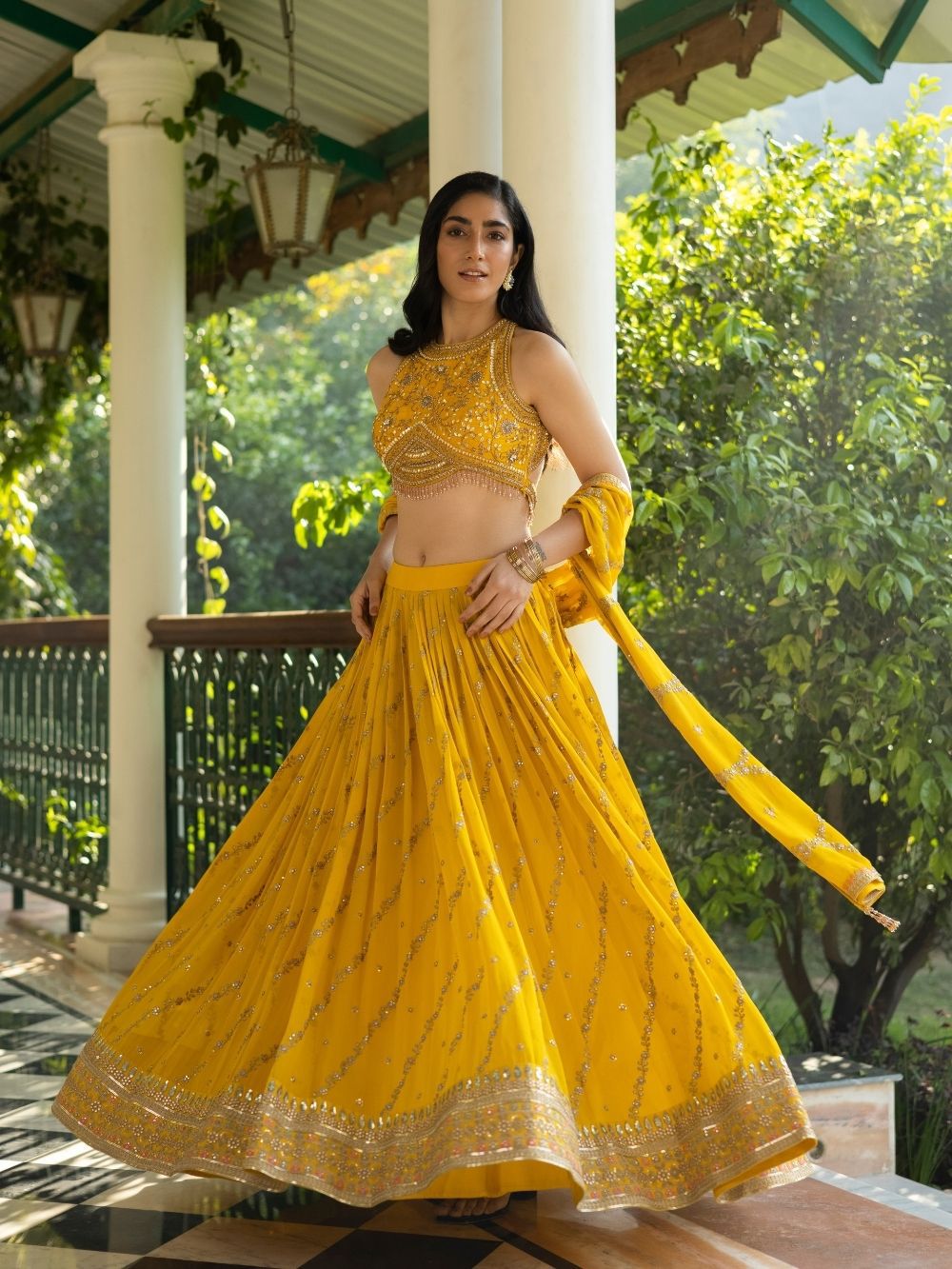 Phenomenal Yellow Color Georgette Sequence Work Lehenga Choli For Function Wear
