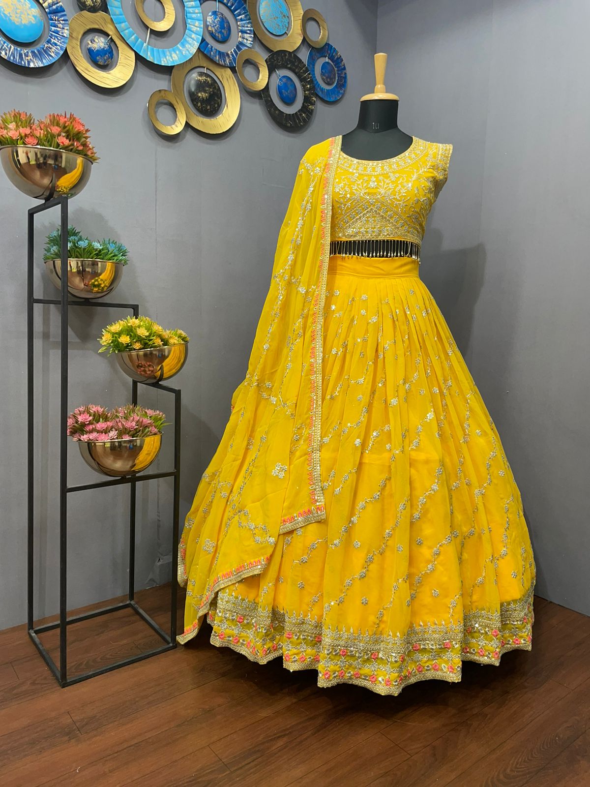 Phenomenal Yellow Color Georgette Sequence Work Lehenga Choli For Function Wear