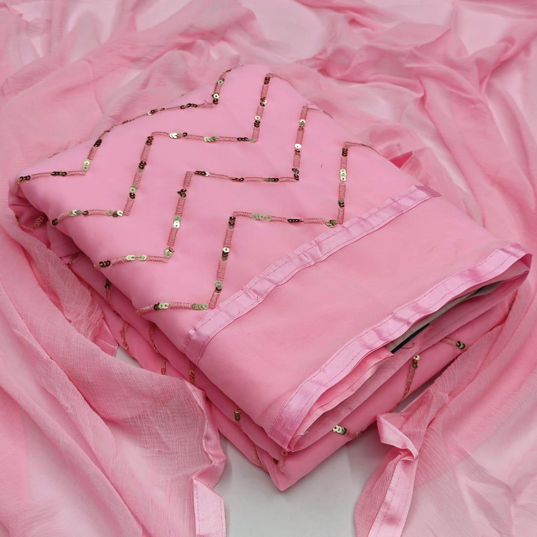 Wonderful Pink Color Casual Wear Georgette Sequence Work Salwar Suit