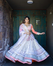 Load image into Gallery viewer, Shattering White Color Festive Wear Net Chine Stitched Work Lehenga Choli
