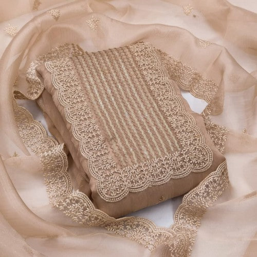 Regular Wear Beige Color Organza Sequence Designer Work Salwar Suit