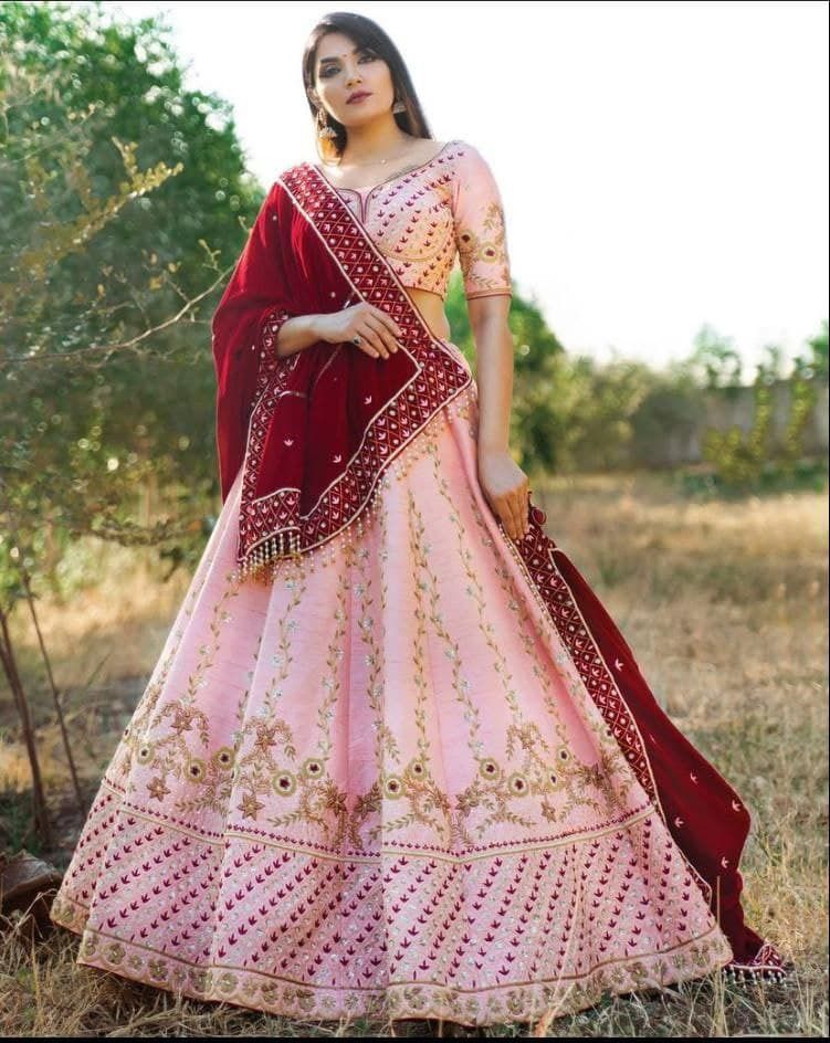 Occasion Wear Pink Color Designer Satin Embroidered Work Lehenga Choli