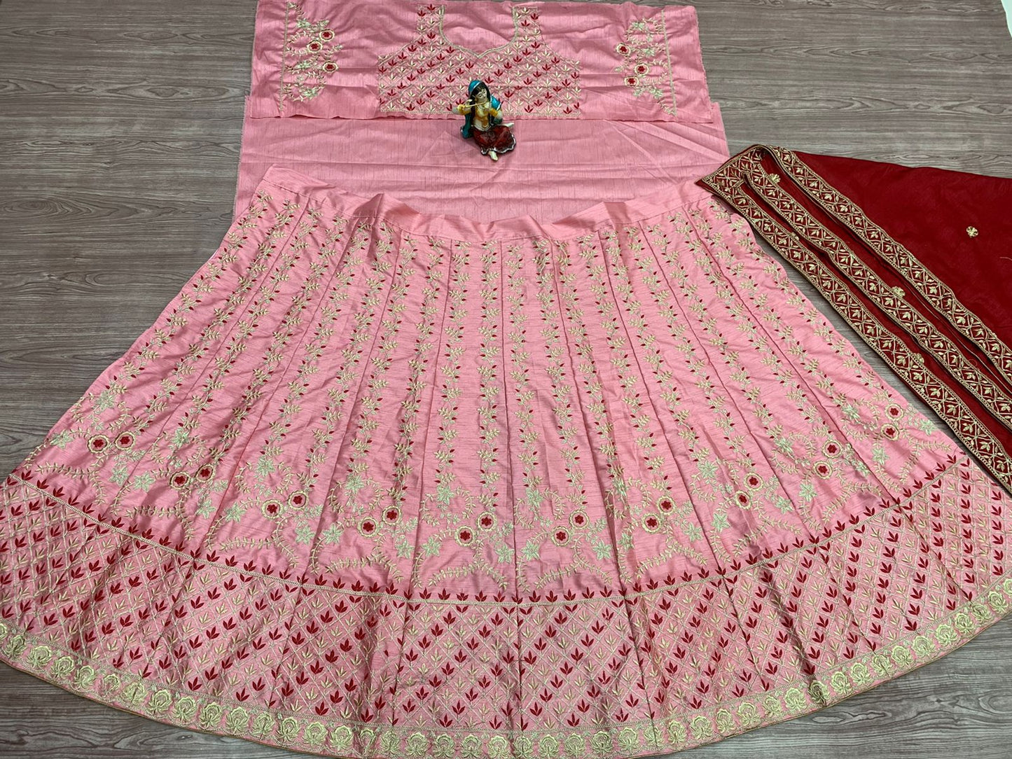 Occasion Wear Pink Color Designer Satin Embroidered Work Lehenga Choli