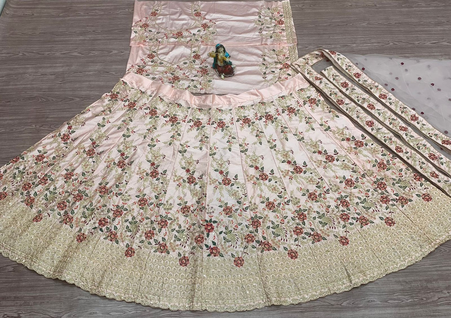 Prodigious Peach Color Bridal Wear Silk Sequence Coding Work Lehenga Choli
