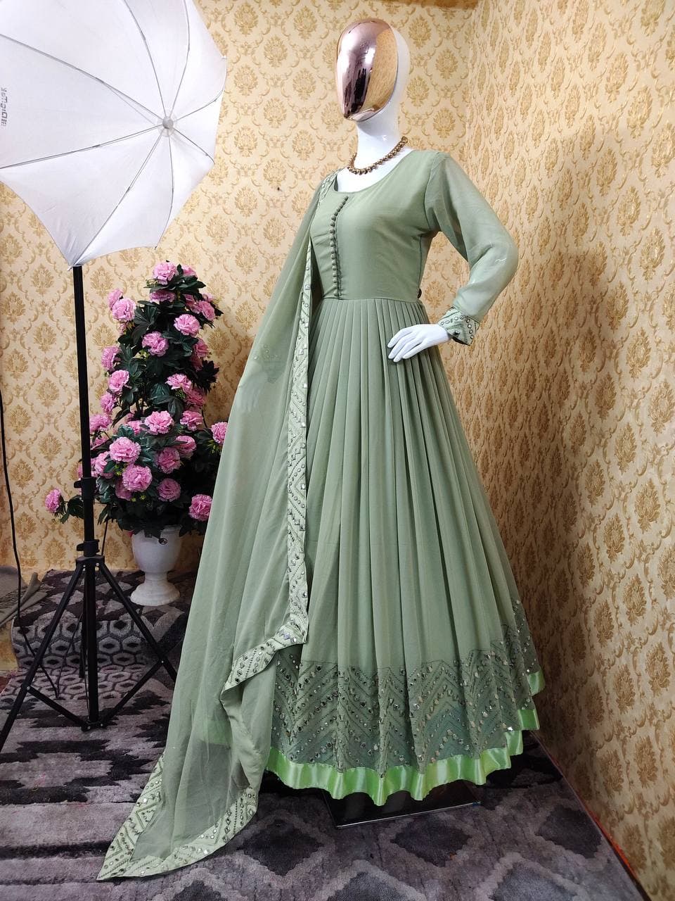 Ravishing Green Color Party Wear Faux Georgette Embroidered Work Salwar Suit