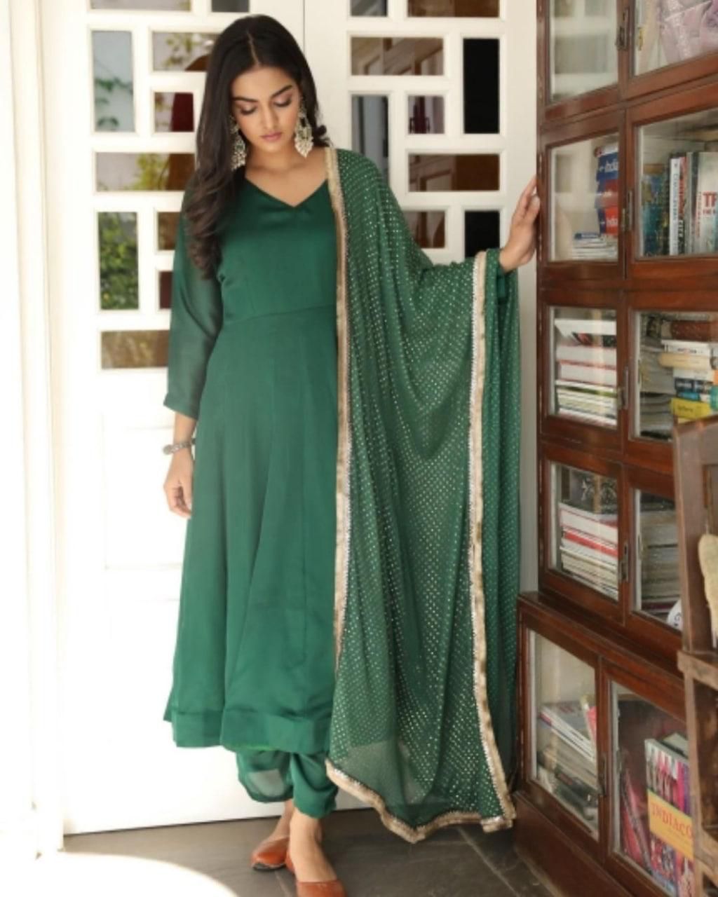 Bewildering Bottle Green Color Satin Ready Made Pent Salwar Suit