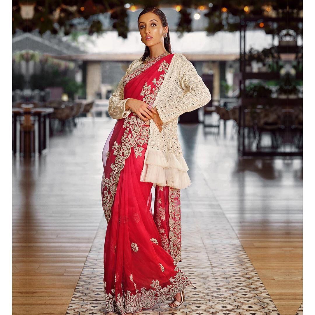 Dazzling Red Color Georgette Embroidered Work Saree Blouse For Party Wear