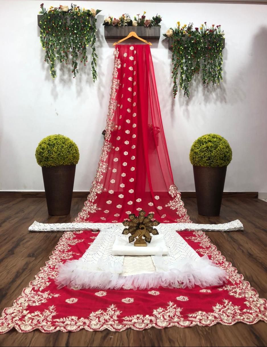 Dazzling Red Color Georgette Embroidered Work Saree Blouse For Party Wear