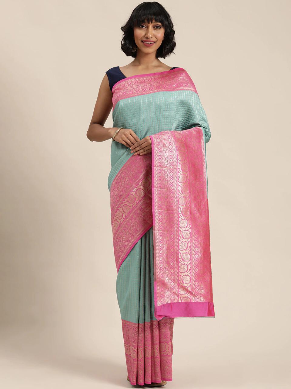 Mind-blowing Sea Green Color Party WearArt Silk Jacquard Work Saree Blouse
