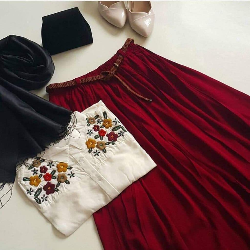 Marron And White Skirt For Party Wear