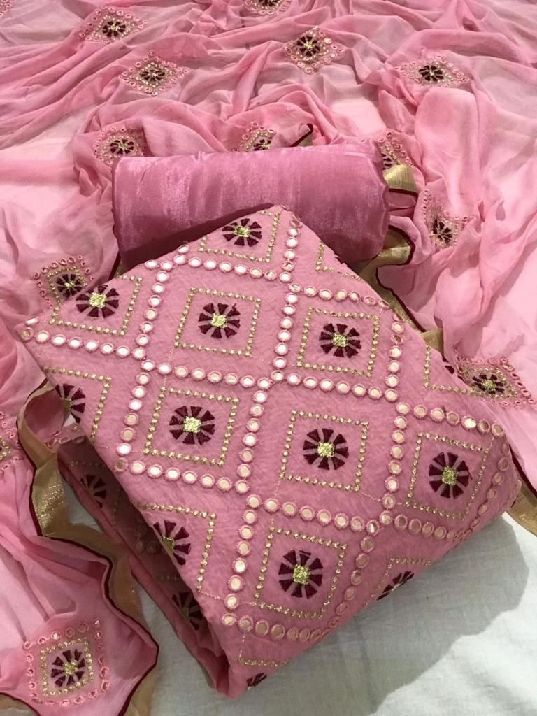 Flaunt Pink Color Chanderi Multi Work Salwar Suit For Regular Wear