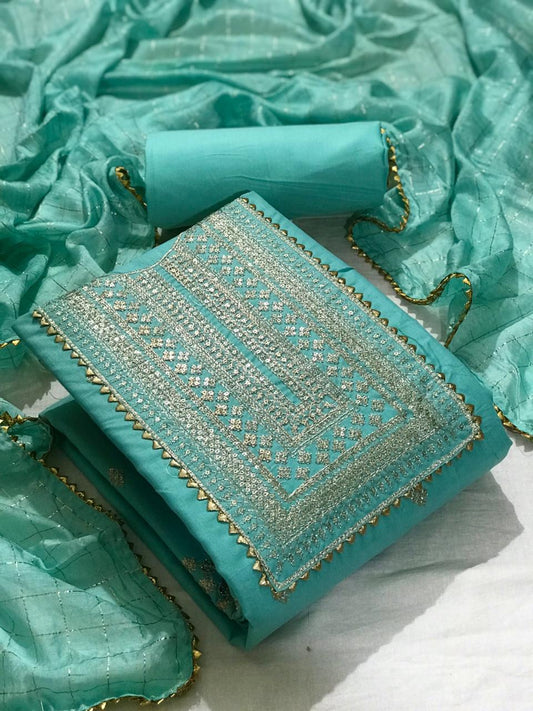 Attractive Chanderi Embroidered Work Salwar Suit For Party Wear