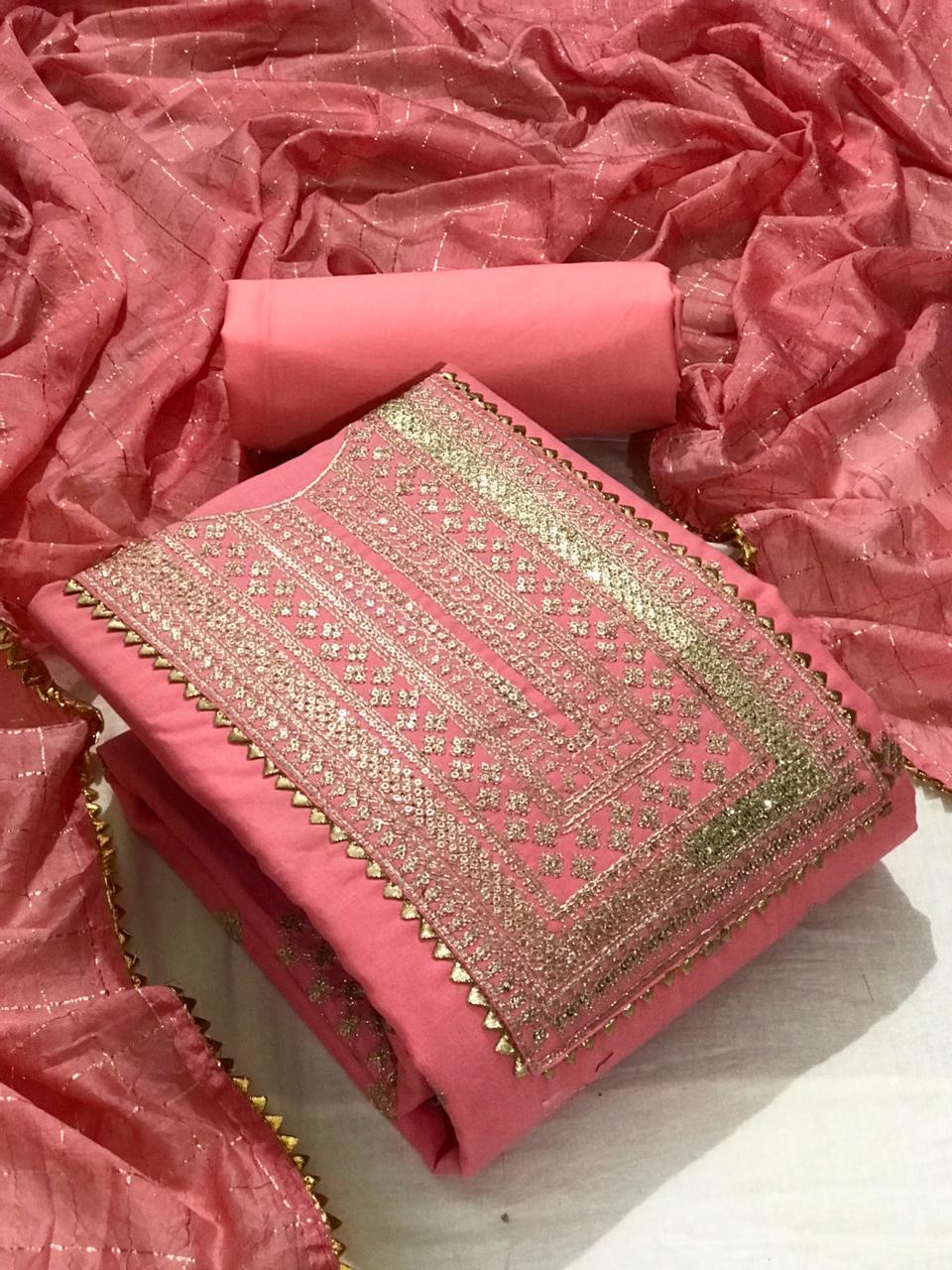 Attractive Chanderi Embroidered Work Salwar Suit For Party Wear