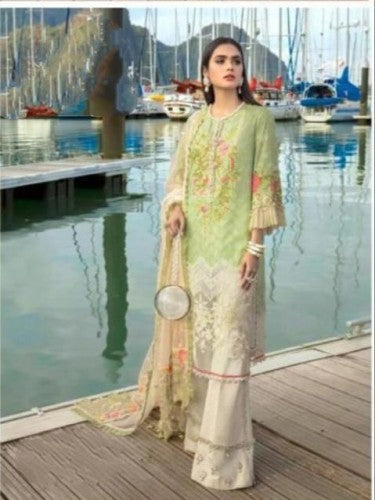 Refreshing Green Color Occasion Wear Cotton Embroidered Work Salwar Suit For Women