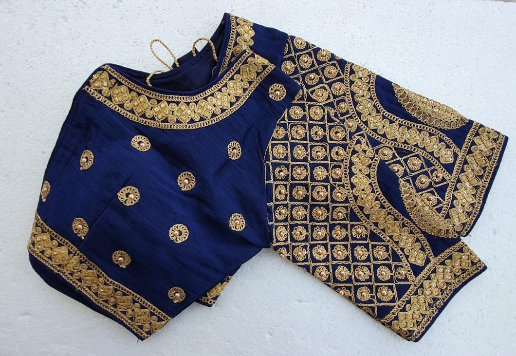Exceptional Blue Color Ready Made Designer Fentam Silk Thread Zari Work Occasion Wear Blouse