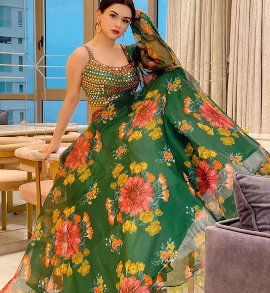 Staggering Rama Color Organza Embroidered Work Lehenga Choli For Occasion Wear