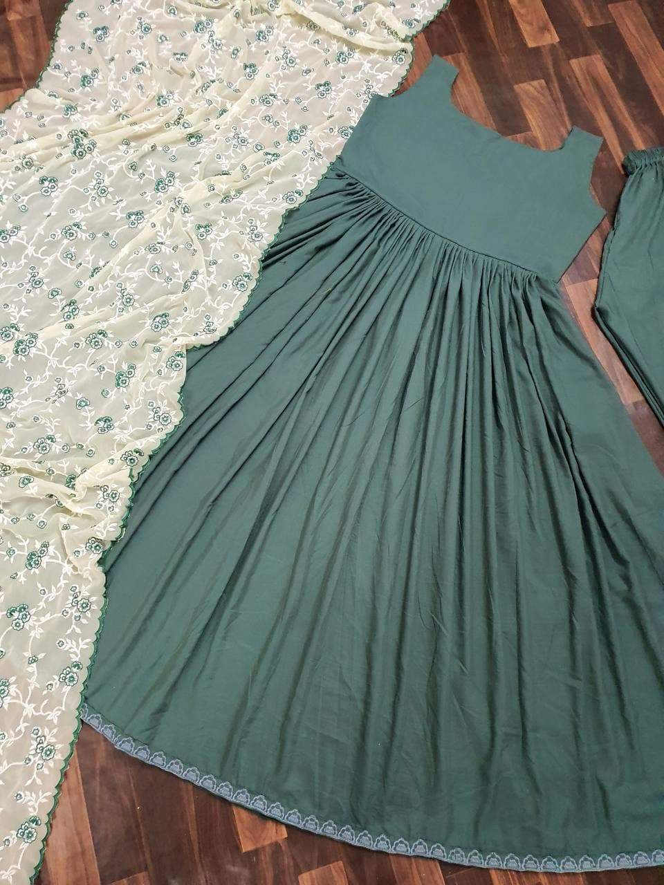 Novelty Green Color Silk Embroidered Work Salwar Suit For Regular Wear