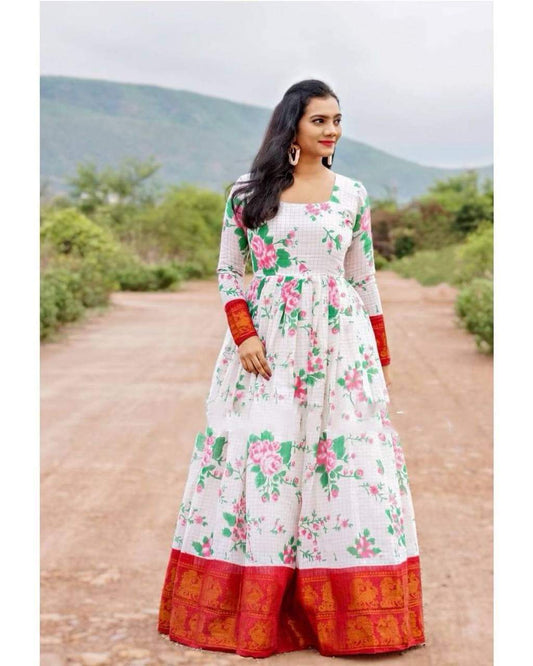 Starling White Color Kotta Silk Designer Printed Kurti Plazo For Casual Wear