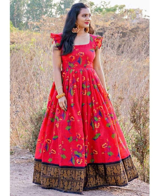 Shattering Red Color Digital Printed Kotta Silk Plazo Kurti For Ladies