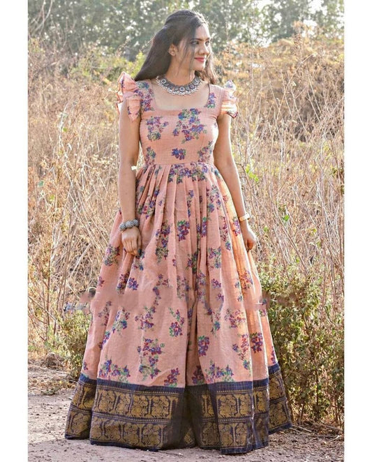 Prodigious Peach Color Kotta Silk Digital Printed Design Kurti Plazo