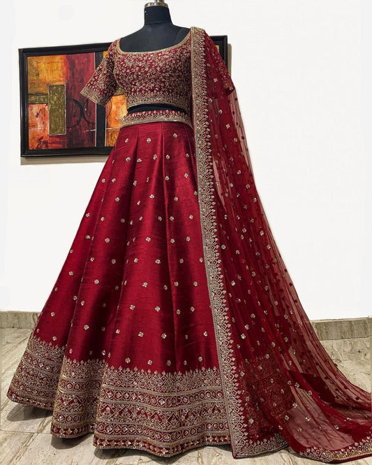 Wedding Wear Phantom Silk Embroidered Work Lehenga Choli For Women