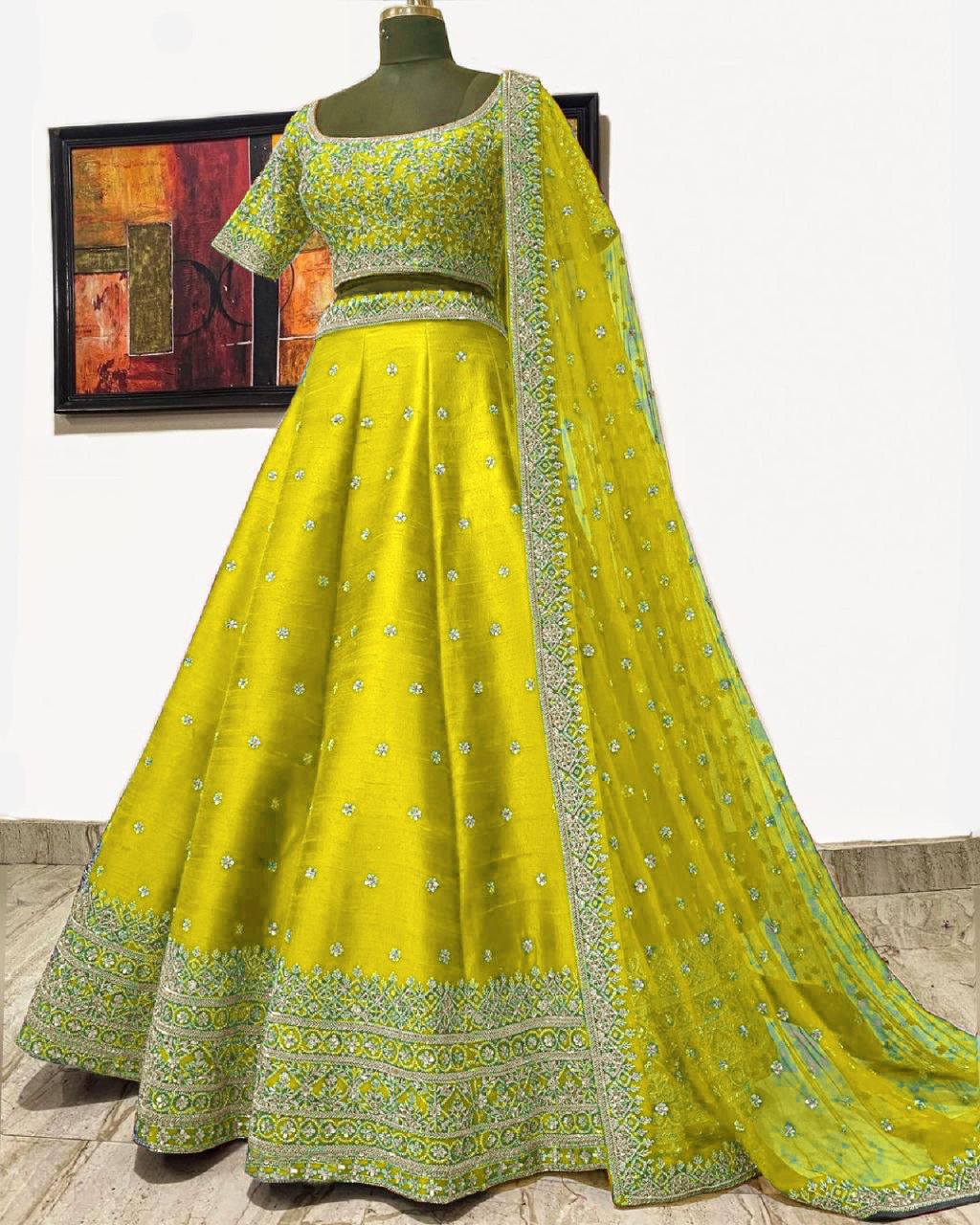 Wedding Wear Phantom Silk Embroidered Work Lehenga Choli For Women