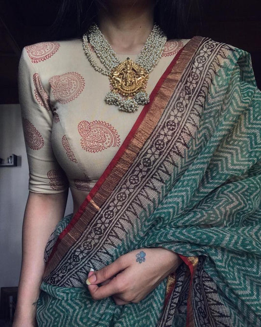 Rama Color Superfine Digital Printed Linen Casual Wear Saree Blouse
