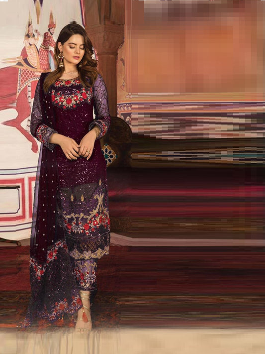Party Wear Georgette Thread Work Straight Cut Semi Stitched Salwar Suit
