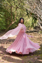 Load image into Gallery viewer, Groovy Pink Color Embroidered Designer Georgette Sequence Work Gown Dupatta
