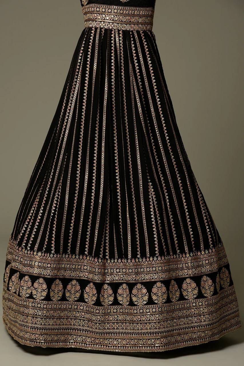 Graceful Black Color Georgette Sequence Work Gown Dupatta For Party Wear