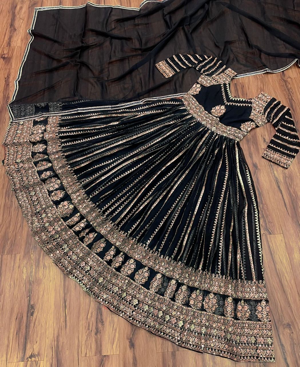 Graceful Black Color Georgette Sequence Work Gown Dupatta For Party Wear