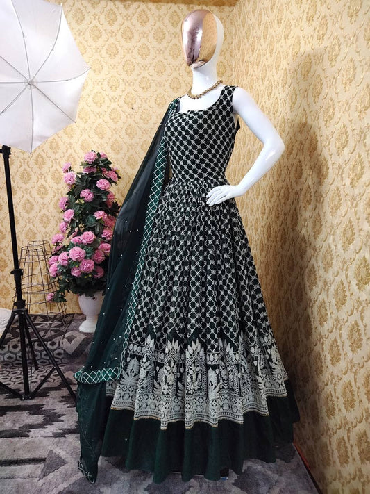 Refreshing Rama Green Color Designer Georgette Embroidered Work Salwar Kameez