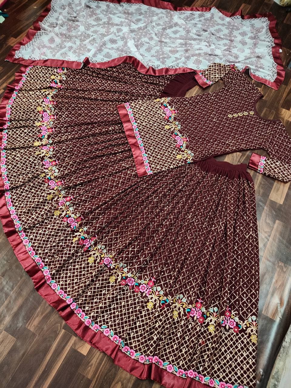 Sensational Maroon Color Embroidered Work Georgette Function Wear Salwar Suit