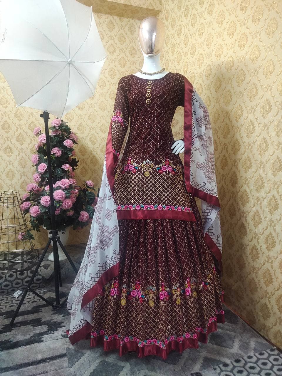 Sensational Maroon Color Embroidered Work Georgette Function Wear Salwar Suit