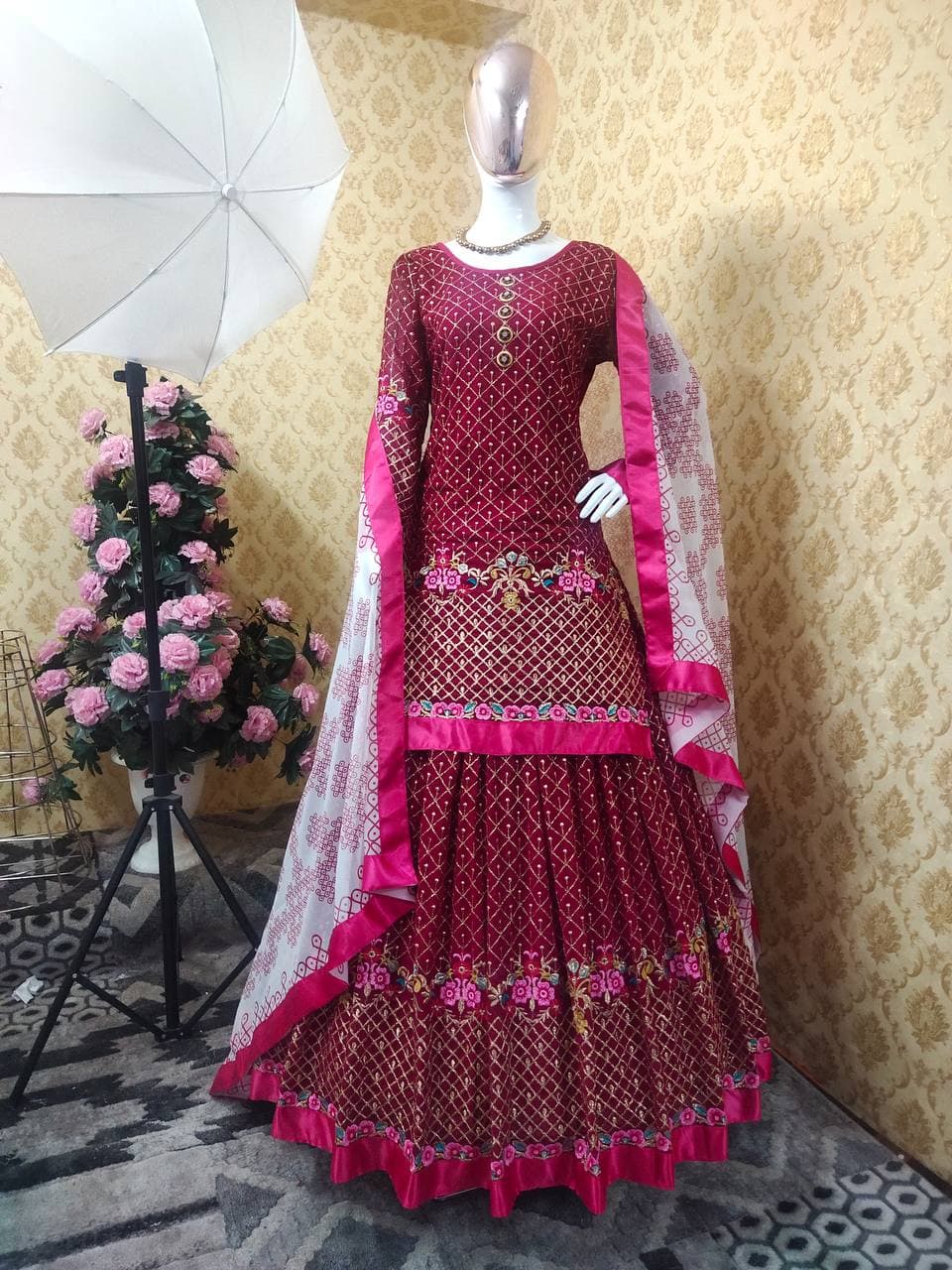 Party Wear Pink Color Designer Indian Wear Georgette Embroidered Work Indo Western