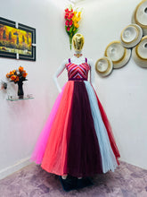 Load image into Gallery viewer, Flamboyant Multi Color Party Wear Net Printed Design Ready Made Gown
