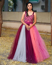 Load image into Gallery viewer, Flamboyant Multi Color Party Wear Net Printed Design Ready Made Gown
