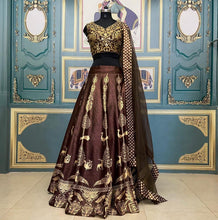 Load image into Gallery viewer, Stupendous Brown Color Satin Gotta Digital Printed Function Wear Lehenga Choli
