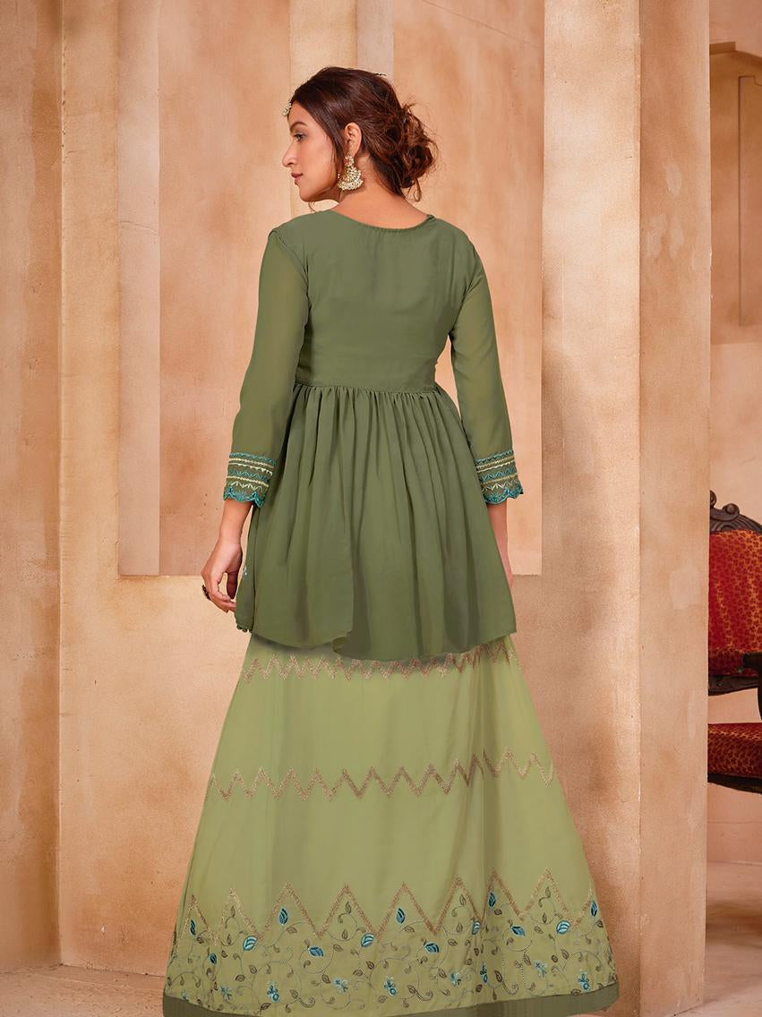 Sensational Green Color Georgette Embroidered Design Work Indo Western For Party Wear